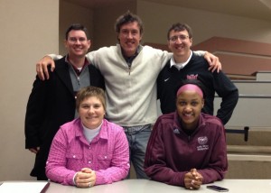 Adam with Missouri State athletics staffers, including Casey Hunt in pink.