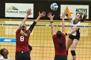 Purdue Volleyball, Val Nichol high above the net