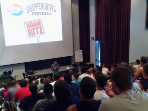 Adam broadcasts in front of a live audience at Shippensburg University